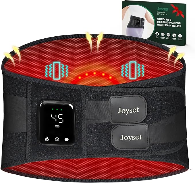 Joyset Cordless Heating Pad for Back Pain Relief,47-60" Lower Back Massager with 5 Heat 5 Vibration,Portable Wearable Heat...