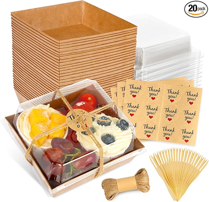 LNDIEHS 20Pcs Small Charcuterie Boxes with Clear Lids - Paper Mini Charcuterie Boxes To Go, Disposable Food Container with...