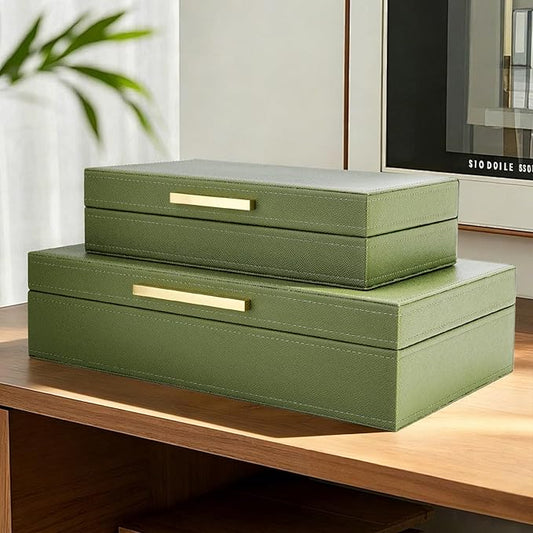 Kesiya Decorative Storage Boxes with Lids, Set of 2 PU Leather Memory Box for Keepsakes, Beautiful Large Decorative Box fo...