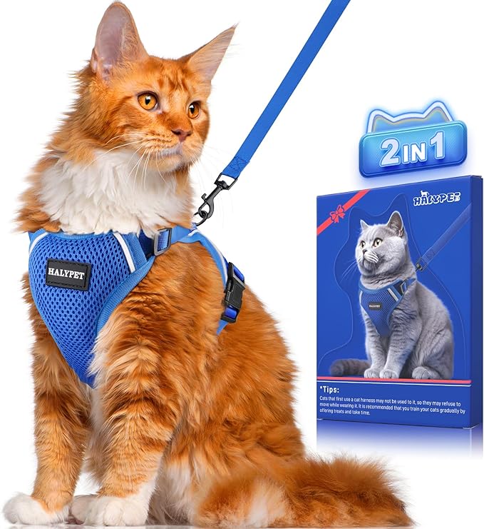 Halypet Cat Harness and Leash Set [ MAX Safety Third Generation ] Escape Proof Soft Adjustable Cat Leash Breathable Comfor...