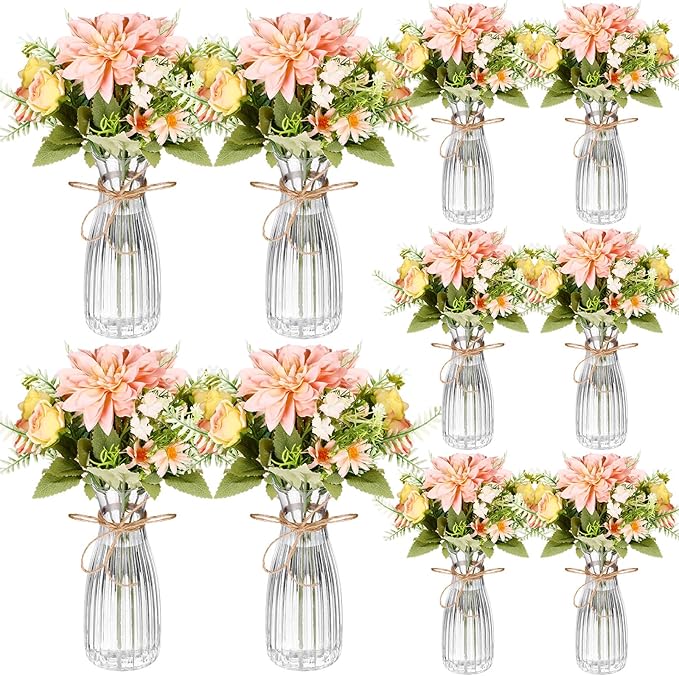 Reallnaive 30 Pack Artificial Flowers Table Centerpieces Decorations with Vase Wedding Mason Jar 20 Bundles Silk Floral Bo...