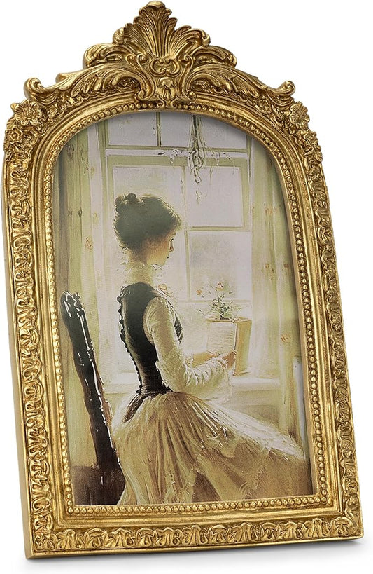 GeekLeaf Vintage Picture Frame, Gold Vintage Arched Frame Decor for Tabletop and Wall Mounting, Antique Arched Photo Decor...
