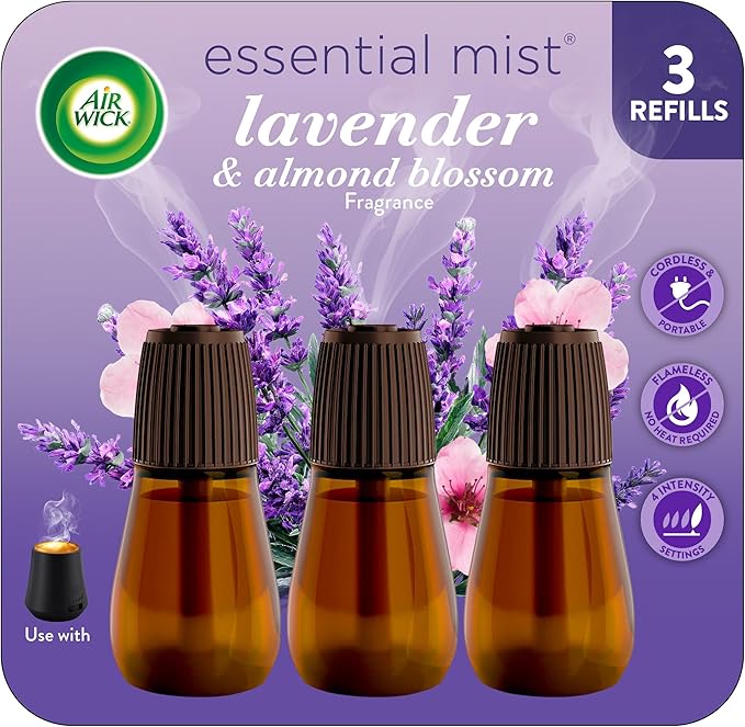 Air Wick Essential Mist Refill, 3 ct, Lavender and Almond Blossom, Essential Oils Diffuser, Air Freshener