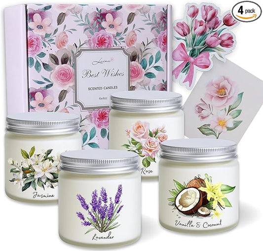Luina Scented Candle Gift Set – Floral Soy Candles in Glass Jars, 4 Pack Candle Set for Home Fragrance, Flower Scented Can...