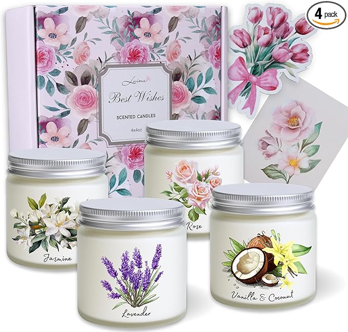 Luina Scented Candle Gift Set – Floral Soy Candles in Glass Jars, 4 Pack Candle Set for Home Fragrance, Flower Scented Can...