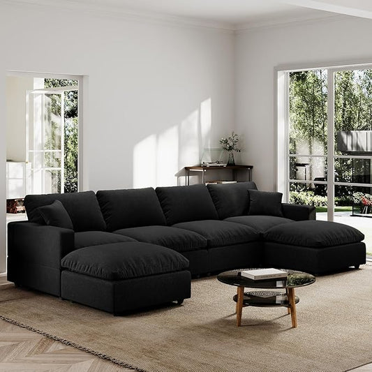 Gtilzria Modern Sectional Linen Couch for Living Room U-Shape Sofas,6 Seat Modular Cloud Sofas,Couches Cushion Covers Remo...