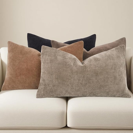 Lunofox Farmhouse Decor Throw Pillow Covers 12x20 Inch Set of 4, Solid Textured Cushion Covers for Couch, Sofa, Bed – Taup...