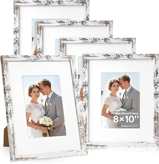 Distressed White 8x10 Picture Frame, Picture Frames 8x10 Wooden Picture Frames with Real Glass, Rustic 8 x 10 Photo Frame ...
