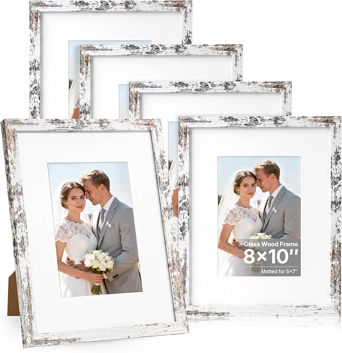 Distressed White 8x10 Picture Frame, Picture Frames 8x10 Wooden Picture Frames with Real Glass, Rustic 8 x 10 Photo Frame ...