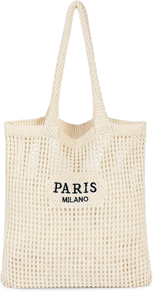 Loiyadn Beach Bags for Women - Straw Bag with Zipper, Soft Woven beach bag, Casual Straw Shoulder Bag for Daily Use