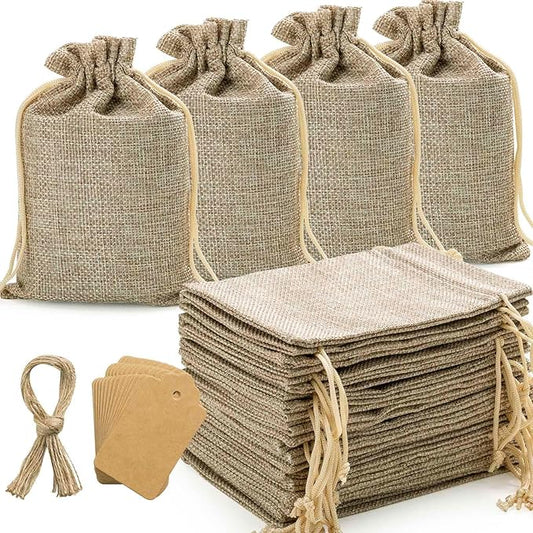 flowsac 25PCS Burlap Gift Bags With Drawstring, 4x6 Small Party Favor Gift Bags, Burlap Linen Sacks Bags for Christmas, Pa...