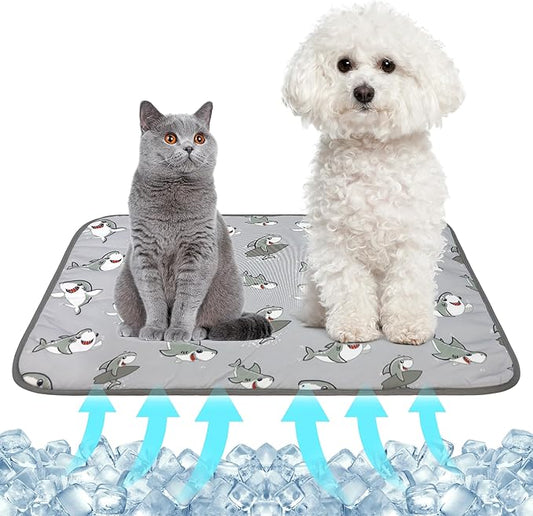 NACOCO Summer Pet Cooling Mat - Cat Dog Cushion Pad Sleeping Cool Sharks Comfortable Soft for Pets Kids and Adults (Grey S...