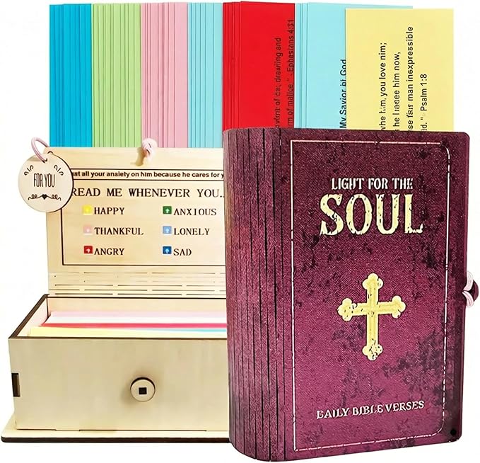 Rhostry Bible Verse Box for Daily Encouragement - 150 Color-Coded Scripture Cards in Wooden Keepsake Box - Prayer Jar & Ch...