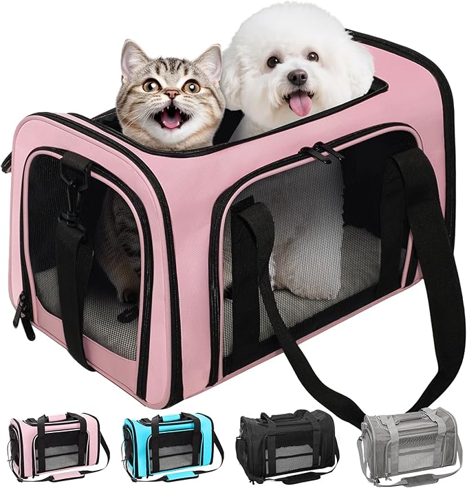 LOWIPARR Soft-Sided Cat Carrier Expandable Pet Carrier Airline Approved Mesh Travel Carrier Up to 22lbs for Cats Small Dog...