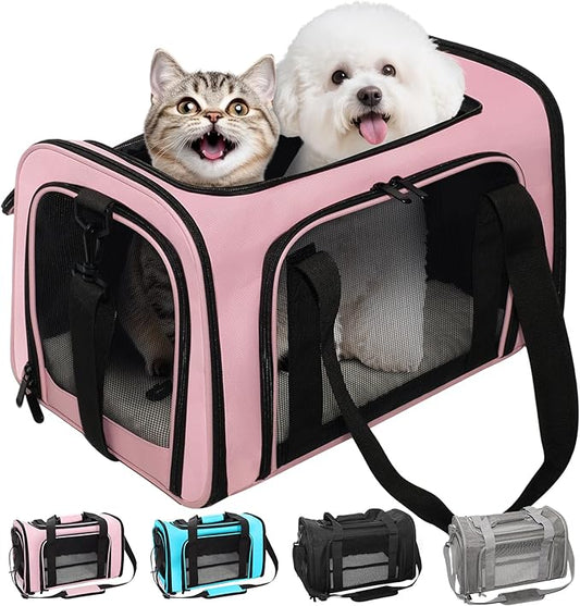 LOWIPARR Soft-Sided Cat Carrier Expandable Pet Carrier Airline Approved Mesh Travel Carrier Up to 22lbs for Cats Small Dog...
