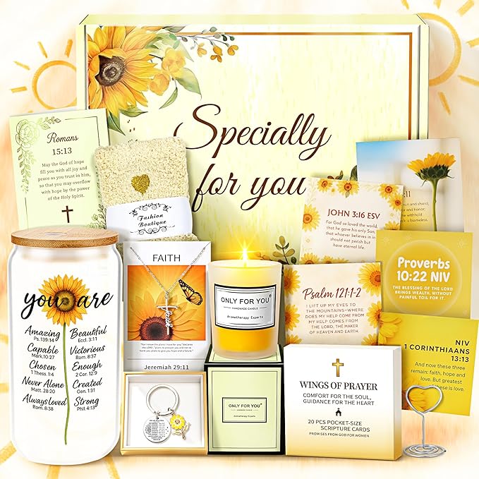 13PCS Christian Gifts For Women Faith -Inspirational Religious Birthday Gifts,Sunshine Box Spiritual Baptism Baskets for H...