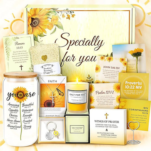 13PCS Christian Gifts For Women Faith -Inspirational Religious Birthday Gifts,Sunshine Box Spiritual Baptism Baskets for H...
