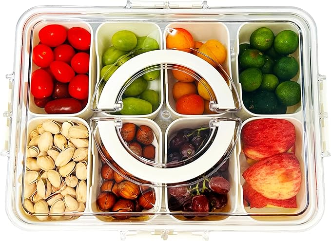 Kinnsto Snackle Box Container Meal Prep Divided Portion Serving Platters and Trays with Lid Handle Reusable Vacation Campi...