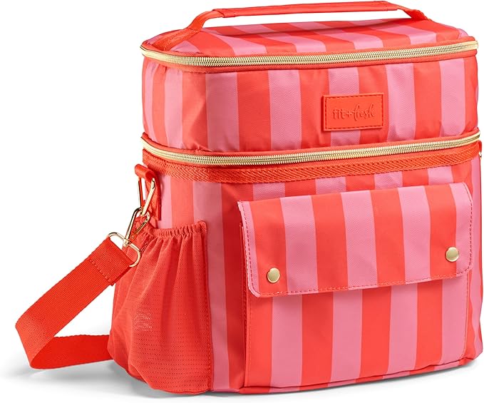 Fit & Fresh Sidekick Insulated Cooler Bag – Dual Compartment Leakproof Soft Sided Lunch Cooler, Small Cooler Bag with Cros...