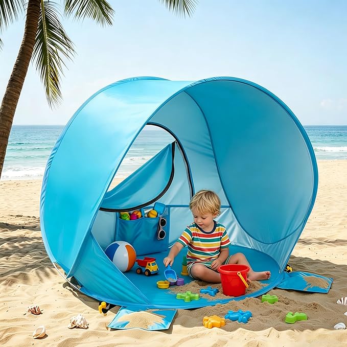 Baby Beach Tent Pop Up Baby Tent with UV Protection - Portable Infant Shade Canopy, Must-Have Beach Baby Essentials (Blue,...