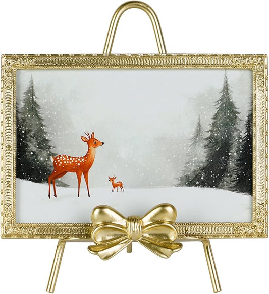 Synovana Gold Alloy Picture Frame – 4x6 Picture Frame with Bow Accent, Golden Picture Frames for Wedding, Anniversary, Tab...