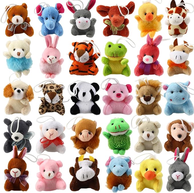 32 Piece Mini Plush Animal Toy Set, Cute Small Animals Plush Keychain Decoration for Themed Parties, Kindergarten Gift, Te...