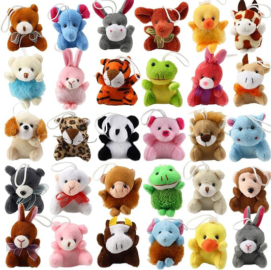 32 Piece Mini Plush Animal Toy Set, Cute Small Animals Plush Keychain Decoration for Themed Parties, Kindergarten Gift, Te...