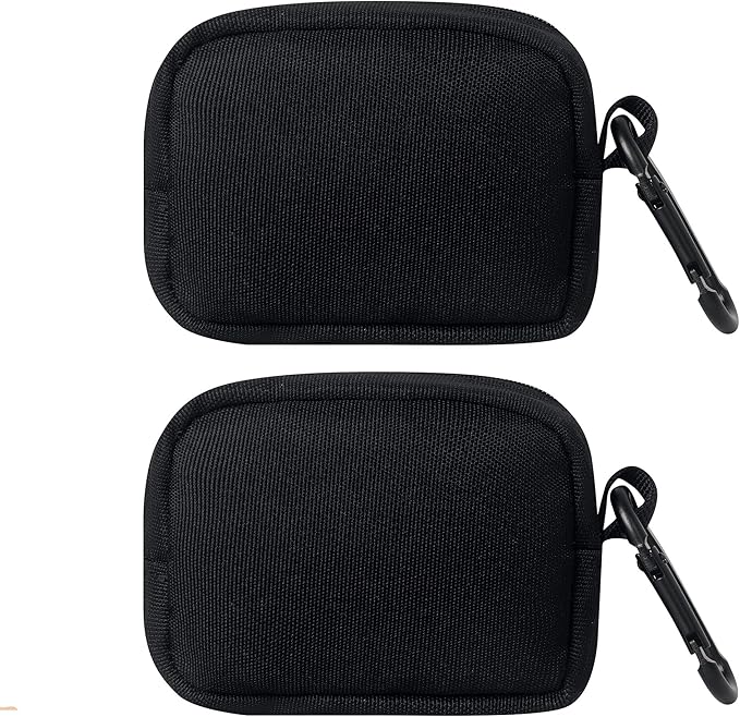 TUBGIIKS 2-Piece Mini Pouch with Carabiner Clip, Unisex Small Organizer Case for Electronics, Makeup, and Accessories (Black)