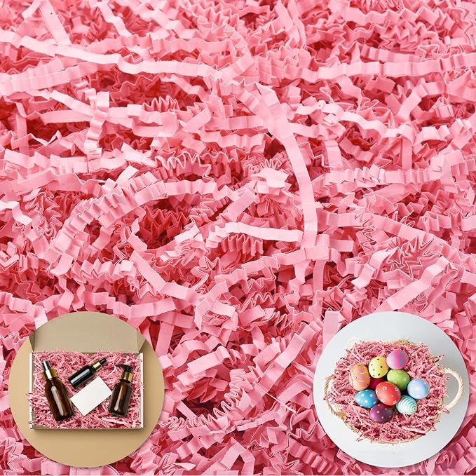 Darfukei Easter Crinkle Paper Filler, Valentine's Day Shredded Paper For Gift Baskets 1/2LB (8 oz) , Pink Mother's Gifts D...