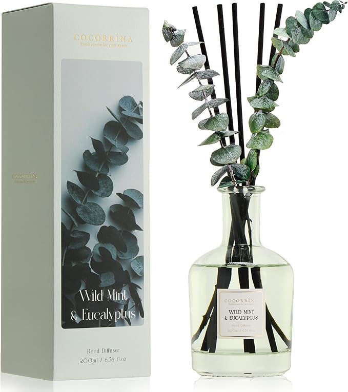 COCORRÍNA Eucalyptus & Wild Mint Reed Diffuser – 6.76 oz Essential Oil with 8 Reeds & Real Eucalyptus Sticks, Home Fragran...