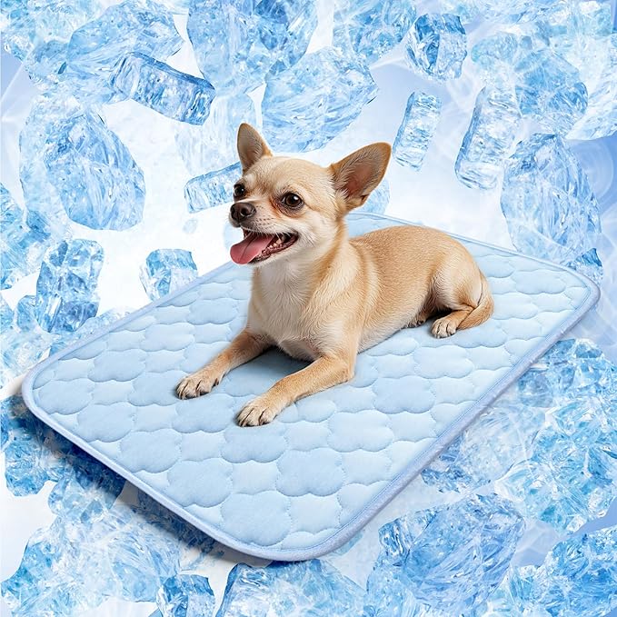 QOKO Cooling Mat for Dogs and Cats 24" x 18", Premium Pet Cooling Bed Indoor Outdoor with Waterproof Cover & Ice Silk, Sum...