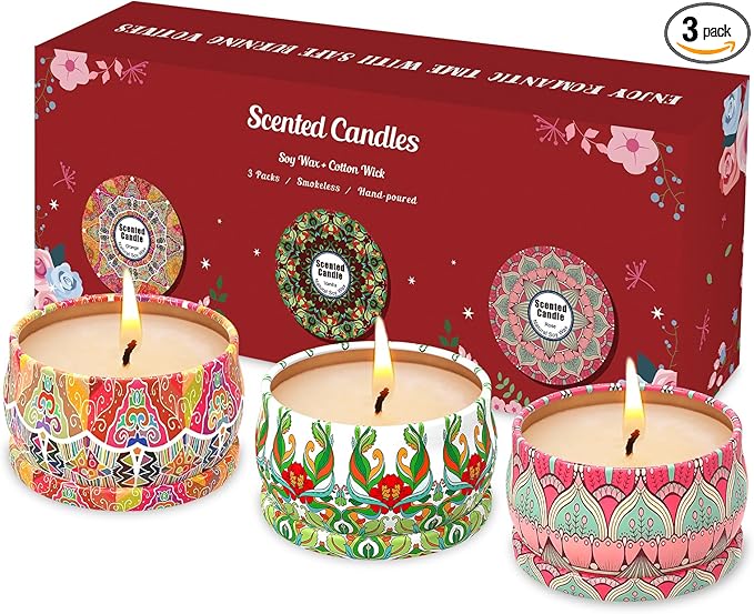 Scented Candles Gift Set, 3 Pack Candles for Home Scented, Long Lasting Soy Wax Aromatherapy Candle Set, Gifts for Women w...