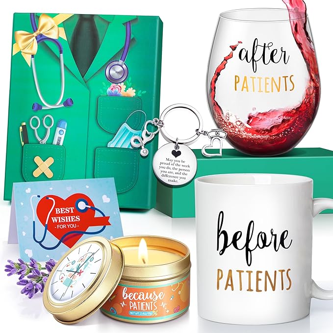 Gemwi Before Patients, After Patients 11 oz Coffee Mug and 18 oz Stemless Wine Glass Candle Gifts Set Idea for Nurses, Doc...