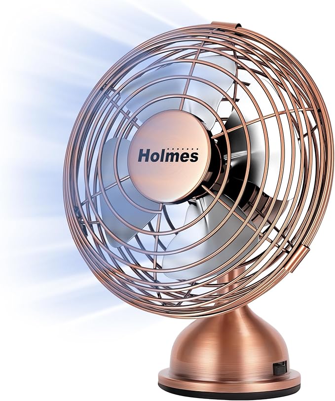 HOLMES 4" Mini Heritage Desk Fan, USB-Powered, Single Speed, 4 Blades, Adjustable 100° Head Tilt, Metal Construction, Idea...