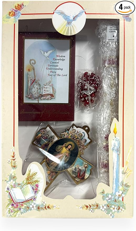 Boys Girls Confirmation Complete Candle Gift Set Keepsake Missal English Rosary Cross