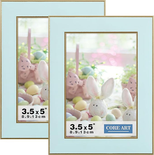 CORE ART 3.5x5 Picture Frames Soft Blue, 3.5 by 5 Colorful Photo Frame with HD Plexiglass, Wall or Tabletop Display, Set of 2