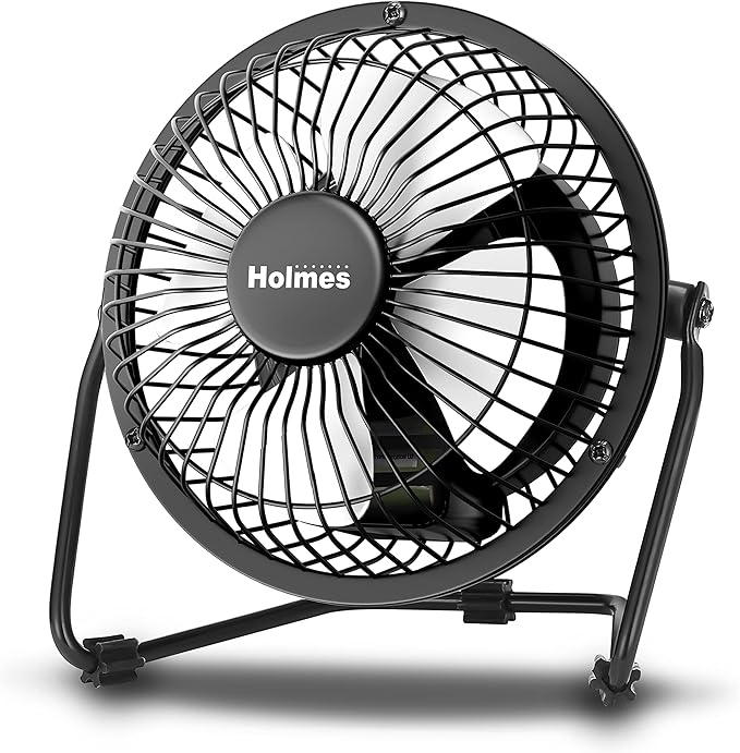 HOLMES 4" Mini High-Velocity Personal Desk Fan, 4 Blades, Adjustable 360° Head Tilt, Durable Metal Construction, Single Sp...