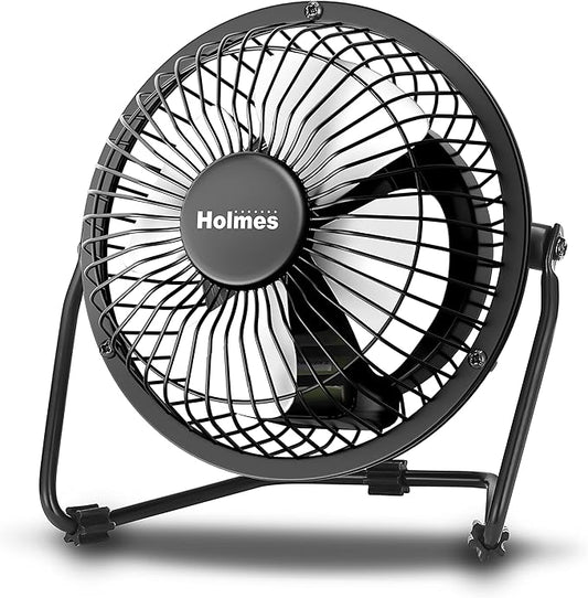 HOLMES 4" Mini High-Velocity Personal Desk Fan, 4 Blades, Adjustable 360° Head Tilt, Durable Metal Construction, Single Sp...