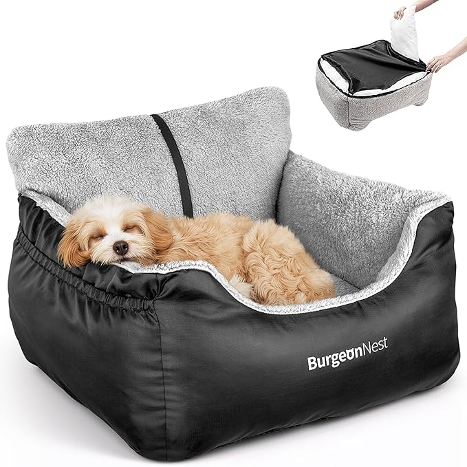BurgeonNest Dog Car Seat for Small Dogs, Soft Pet Car Travel Home Bed Under 25 lbs, Fully Detachable and Washable Cat Boos...