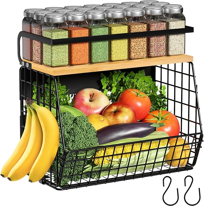 Ofiray-home Magnetic Shelf for Fridge with Wood Lid, Fruit Potato and Onion Storage Bins, Pantry Organizers & Storage, Lar...