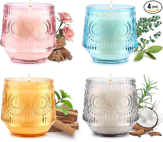 4 Pack Luxury Scented Candles Gift Set - 7oz Soy Wax Candles in Glass Jars, Gifts for Women - Vanilla Coconut, Eucalyptus ...