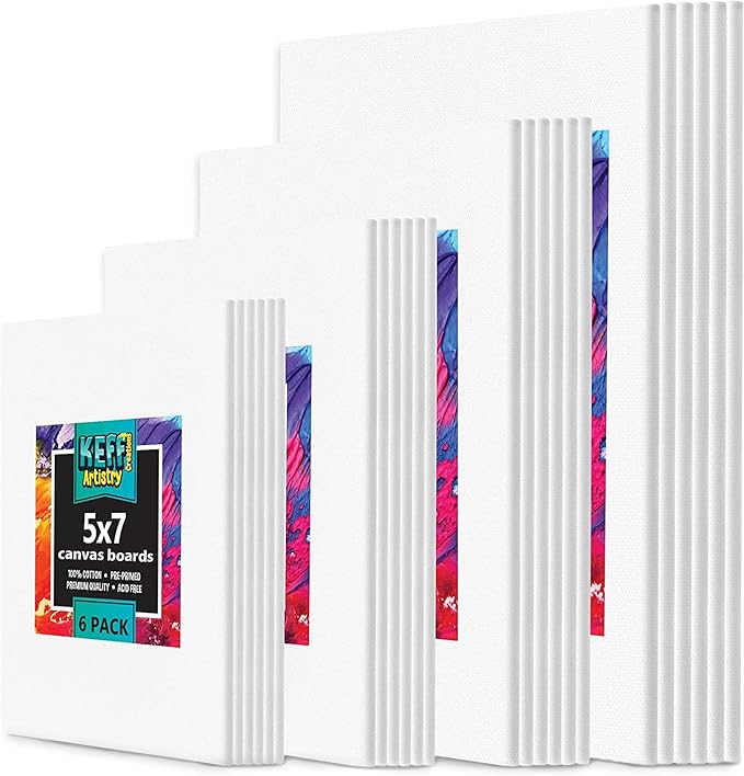 KEFF 24-Pack 𝗣𝗥𝗘𝗠𝗜𝗨𝗠 Canvas for Painting, 6 of 5x7, 8x10, 9x12,11x14 Painting Canvas Boards, Art Supplies for Adult...