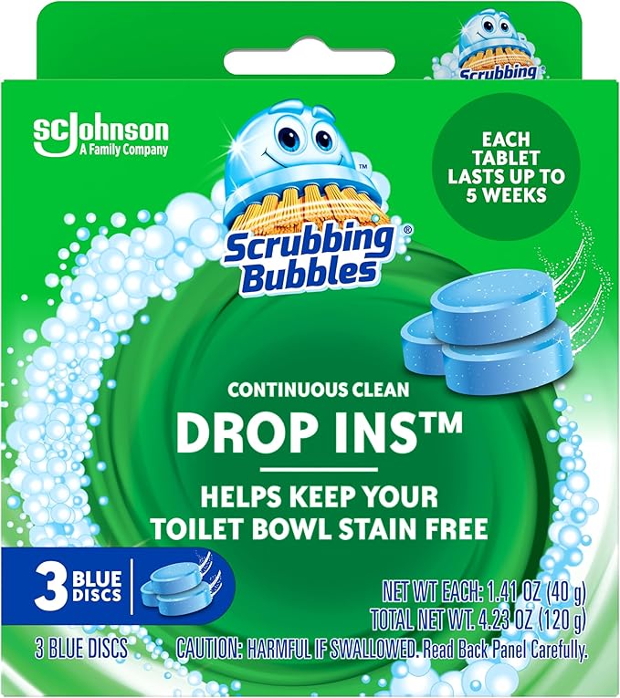 Scrubbing Bubbles Continuous Clean Toilet Drop-Ins, Automatic Blue Toilet Bowl Cleaner, Septic-Safe Tank Tablets Remove Ha...