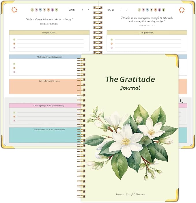 The Gratitude Journal for Women Men, 5 Minute Daily Gratitude Journal Spiral with Prompts & Quotes for Self Care, Happines...