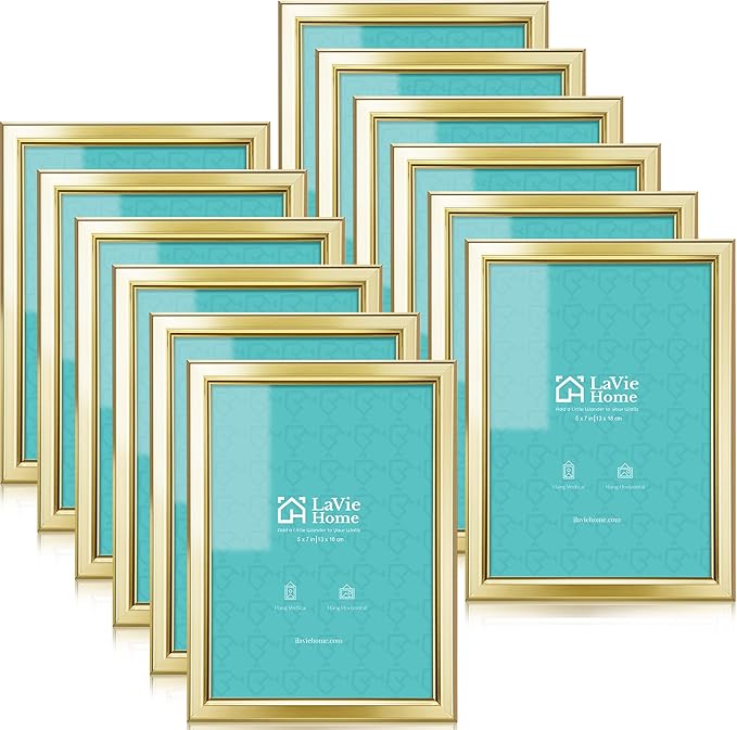 LaVie Home 5x7 Picture Frames (12 Pack, Gold) Simple Designed Photo Frame with High Definition Glass for Wall Mount & Tabl...