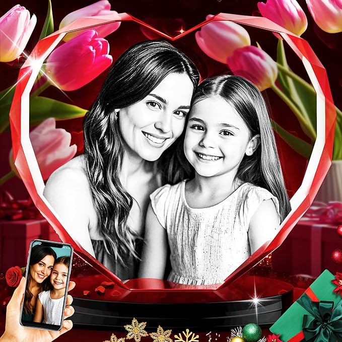QPCBEBY 3D Crystal Photo, Mothers Day Personalized Gift for Mom, Women, Wife, Her, Him, Girlfriend, Grandma, Heart Glass E...