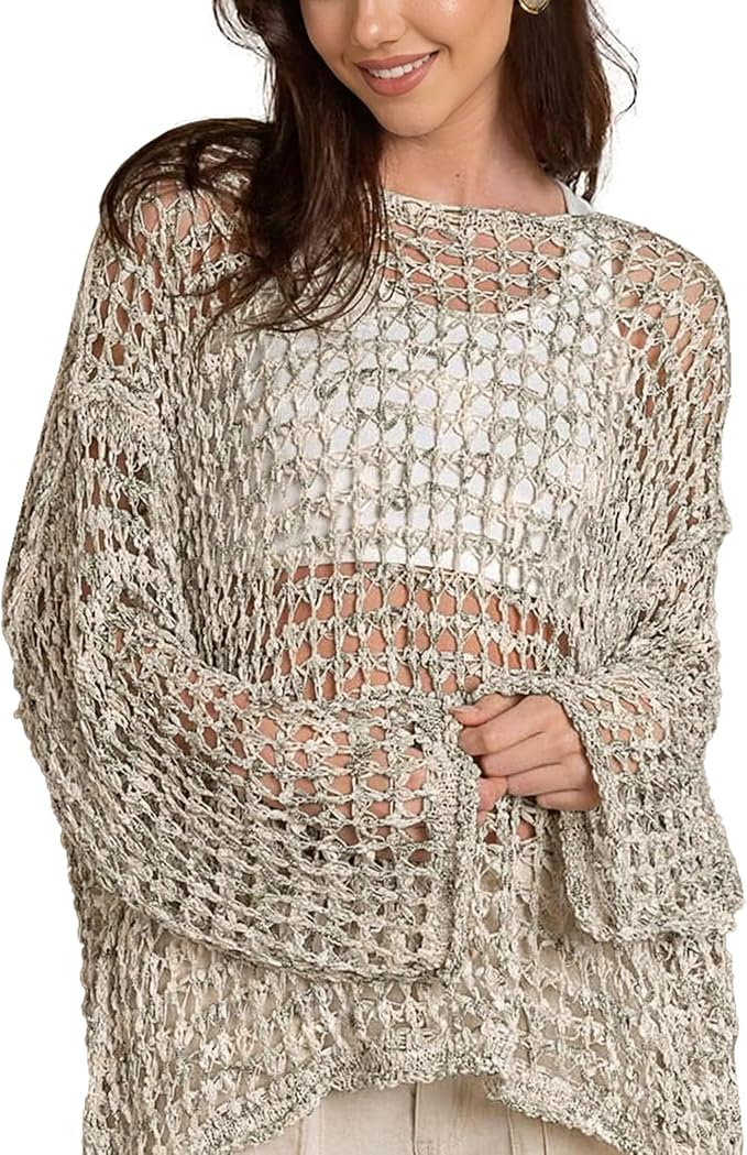 Bsubseach Sexy Beach Cover Ups for Women Hollow Out Crochet Bathing Swimsuit Coverup Sheer Beach Tops Vacation Clothes