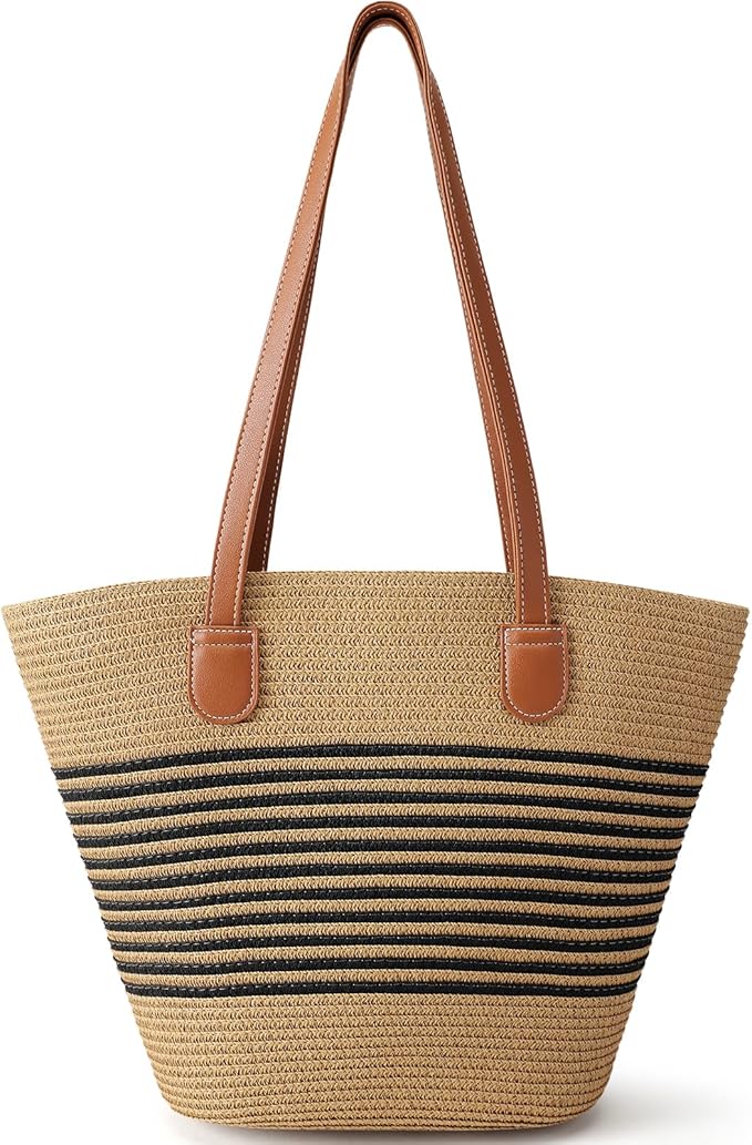 Trifabricy Beach Bags for Women, Summer Straw Beach Bag Straw Purse Shoulder Handbags Large Beach Tote for Summer Vacation