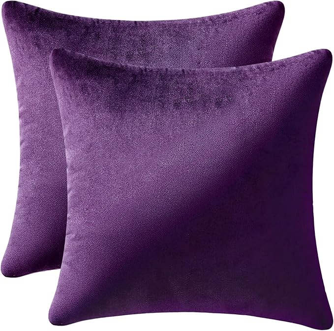 MIULEE Velvet Throw Pillow Covers 18x18 Inch, Pack of 2 - Eggplant Purple, Super Soft Decorative Square Cushion Cases Mode...