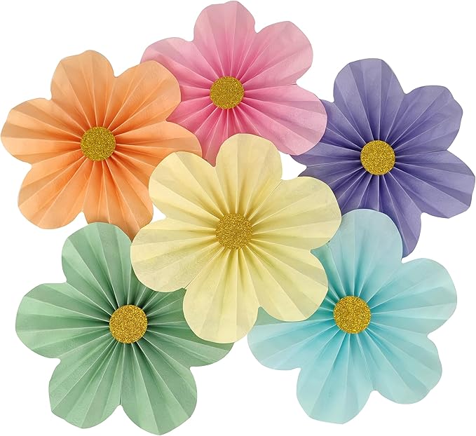 Mybbshower 12 inch Paper Flower for Wedding Fan Photo Backdrop Bridal Shower Birthday Party Decorations Pack of 6 (Pastel ...